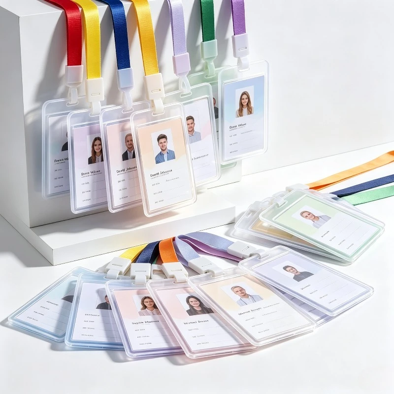 1Set Transparent ID Card Holder Name Tag Working Permit Case with Lanyard for Staff Badge Holder Exhibition Pass Work Card Cover