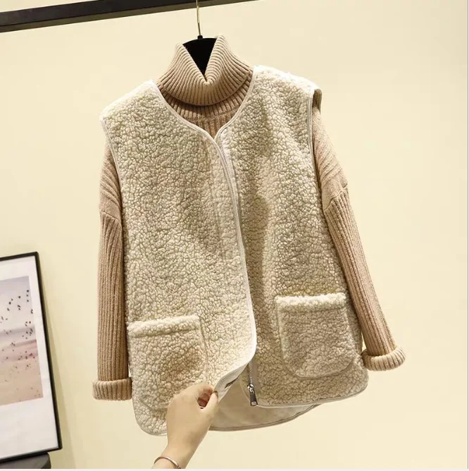 2021 herbst Winter frauen Weste Lamm Wolle Koreanische Version Vielseitig Imitation Fell Eine Kurze Mädchen Weste Zipper Mantel Lässig khaki