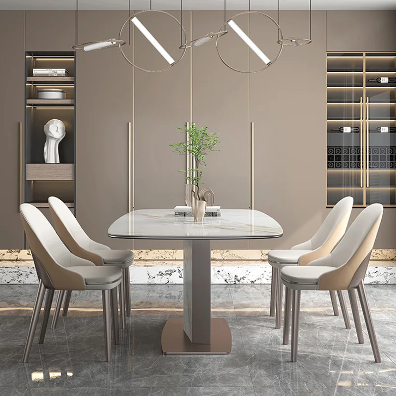 Light Luxury Glossy Rock Slab Dining Table Home Modern Minimalist Rectangular Creative Dining Table And Chairs Combination