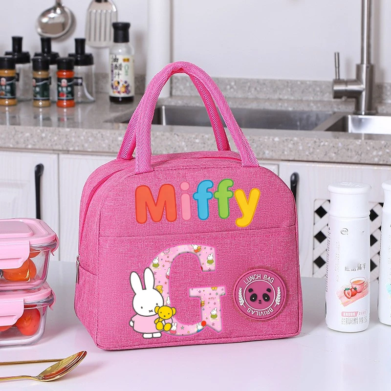 

Miffys Lunch Bags New Girls Kawaii Letter A-Z Bento Handbags Student School Picnic Food Insulation Pouch Kids Gifts Hot Sales
