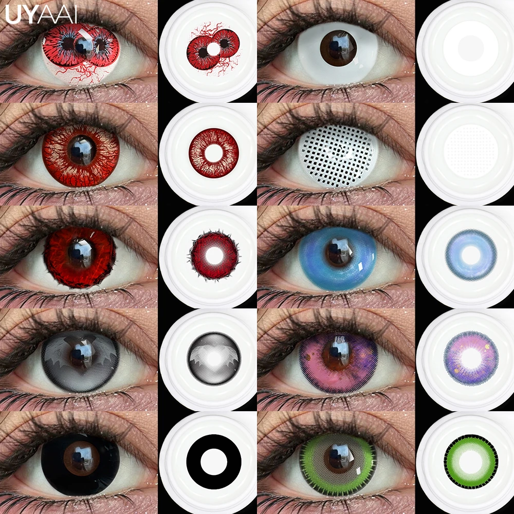 UYAAI 2 Stück Halloween Kontaktlinsen Anime Farbige Cosplay Kontaktlinsen für Augen Schwarze Pupillen Rote Augenfarbe Linsen Make-up-Linsen