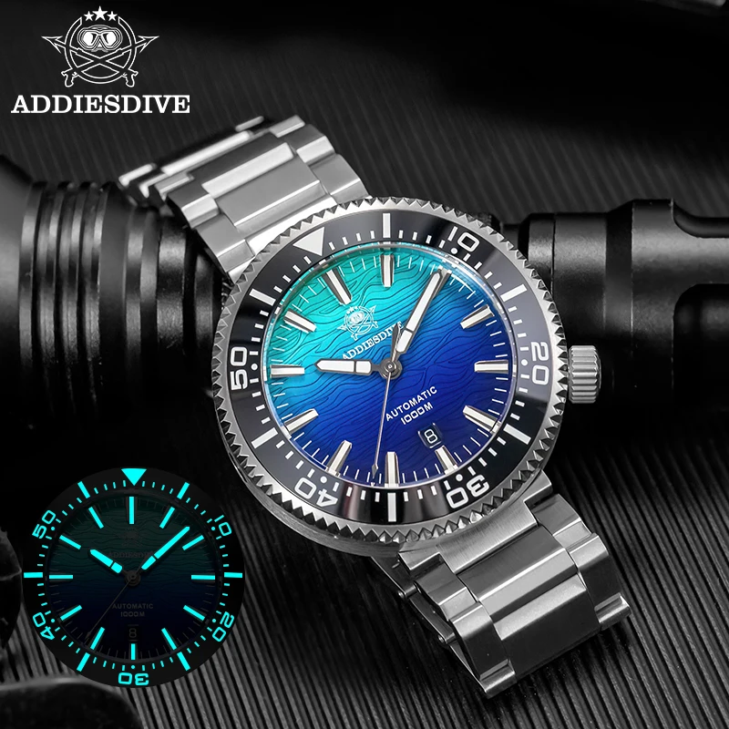 ADDIESDIVE Men's Automatic Watch Super Luminous Sapphire Glass 1000m Waterproof Diver's Wristwatch Ceramic Bezel Man Watches