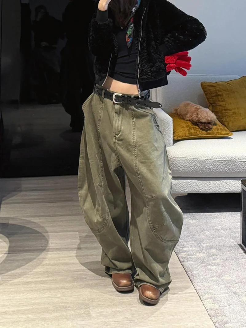 

Loose High-Waisted Wide-Leg Jeans Women's Summer Casual Vintage Bootcut Trousers American High Street Style Lazy Loose Feeling