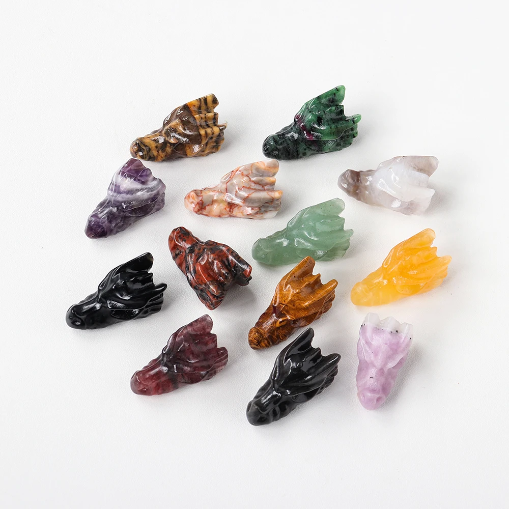 Hand Carved 1pc Natural Healing Crystal Carving Obsidian Aventurine Quartz Dragon Head Skull Figurine Crafts Gift Home Decor view 5