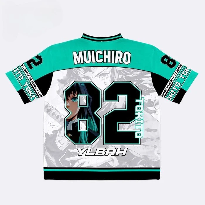 Demon Slayer Muichiro Tokito Anime serie número 82 Jersey de gran tamaño Kpop traje de Hockey de béisbol camiseta diaria Unisex Tops camisetas