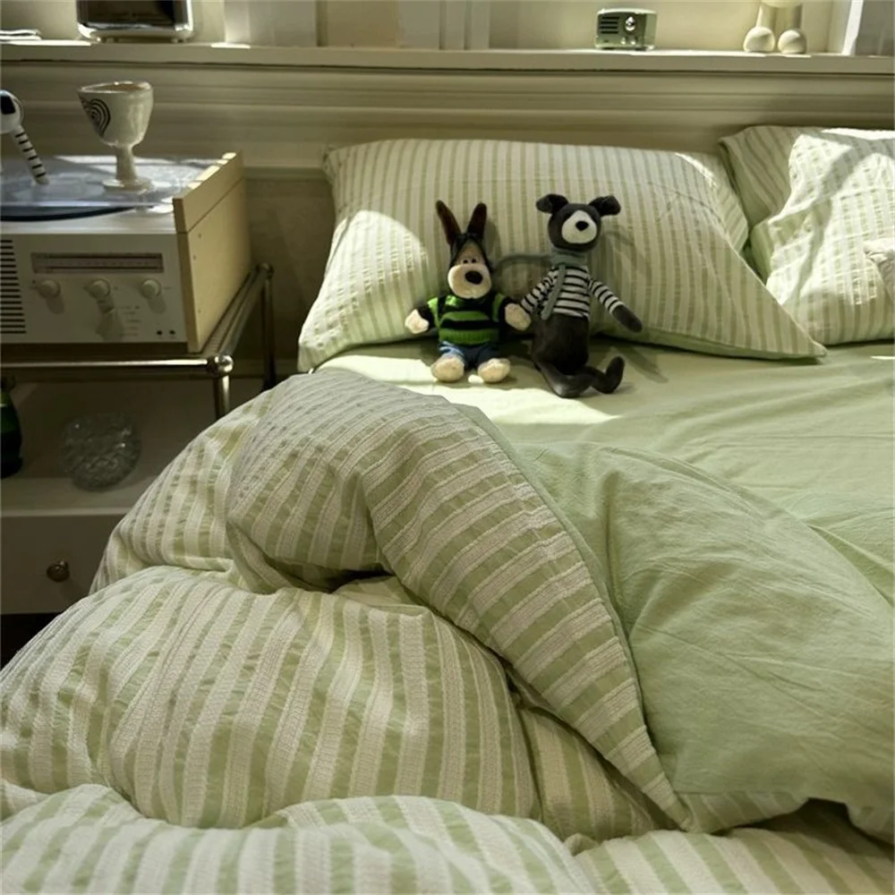 Ins Nordic Bettbezug-Set, Steppdecken-Set, minimalistischer Stil, grauer Streifen, Bett-Set bestehend aus vier Teilen, Luxus-Bettwäsche-Set für Zuhause, Bettwäsche – Detail 3