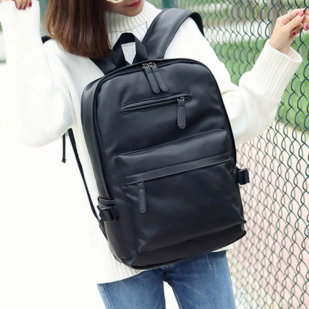 

Large Capacity PU Backpack Black Vintage Style College Travel Business School Bag Daily Essentials Holder