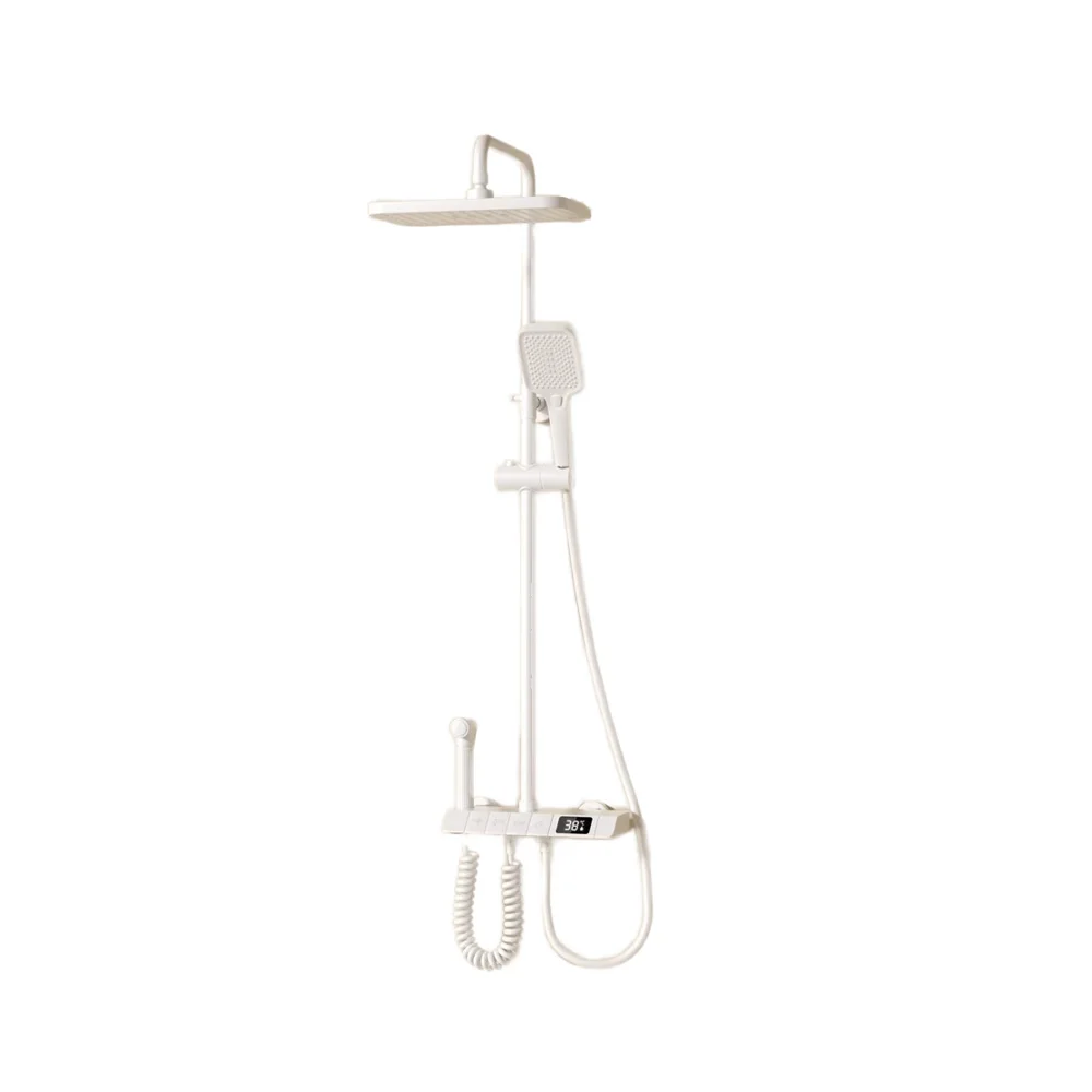 Shower Set Household Cream Wind White Bathroom Constant Temperature Rain Booster Genuine All Copper Square Shower Head