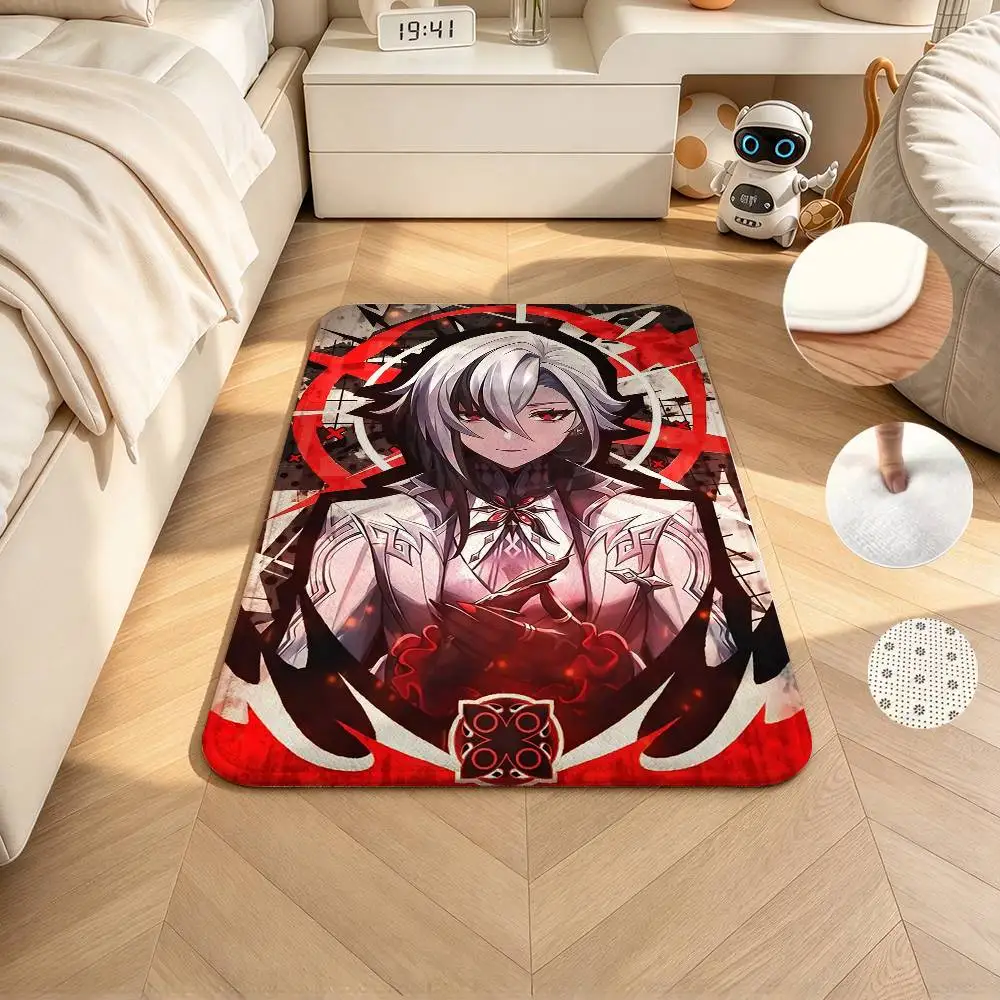 Genshin-Arlecchino 0816 B-Day  Home Decor Short Plush Floor Mat, Non-Slip & Easy to Clean for Multi Doorways
