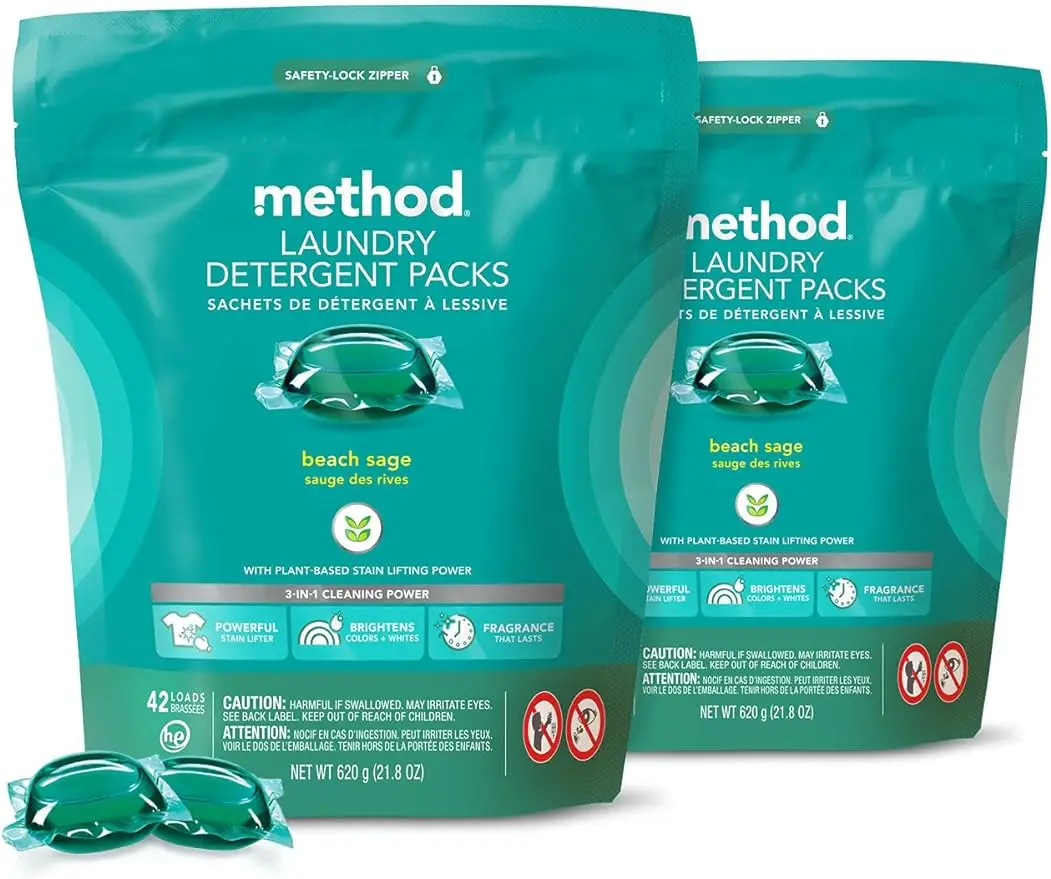 Laundry Detergent Packs; Beach Sage Scent Hypoallergenic Formula & Plant-Based Stain Remover Solution that Works in Hot