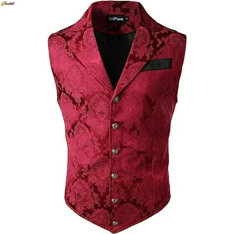 Men Vintage Elegant Vest Flower Slim Fit Male Suit Waistcoat Dress Formal Jacket for Wedding Casual Medieval Cosplay Suit