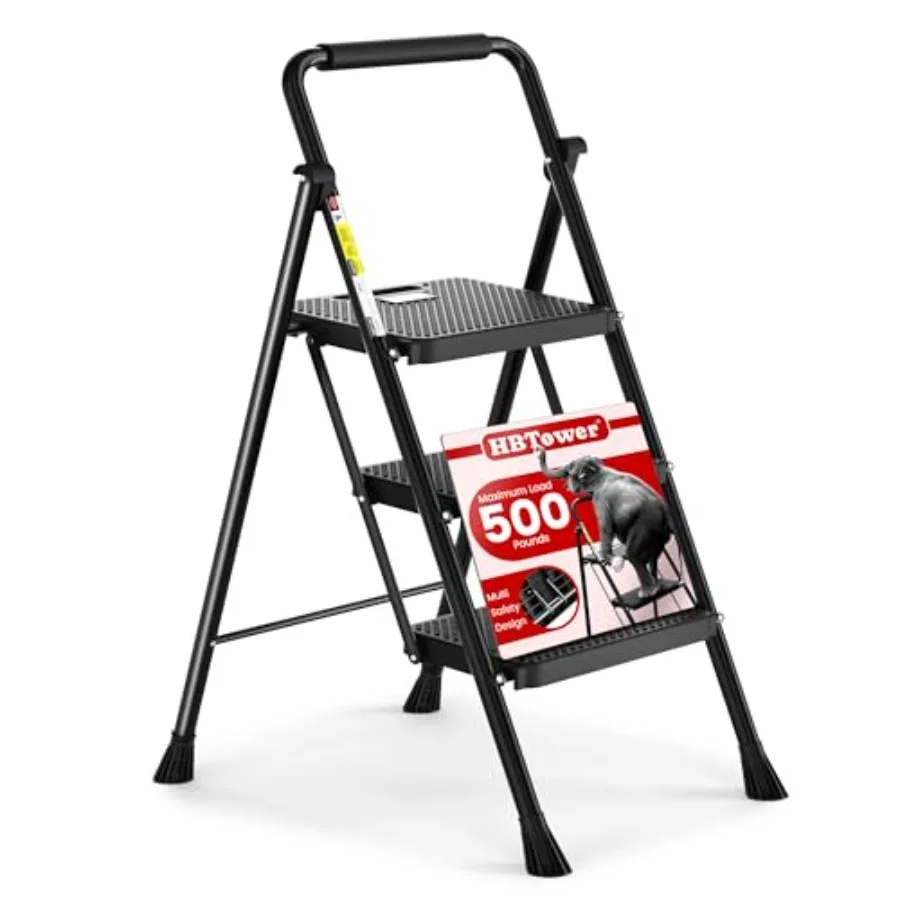 Step Ladder Folding Step Stool with Wide Anti-Slip Pedal Sturdy Steel Ladder Convenient Handrail Lightweight Portable Steel Ste
