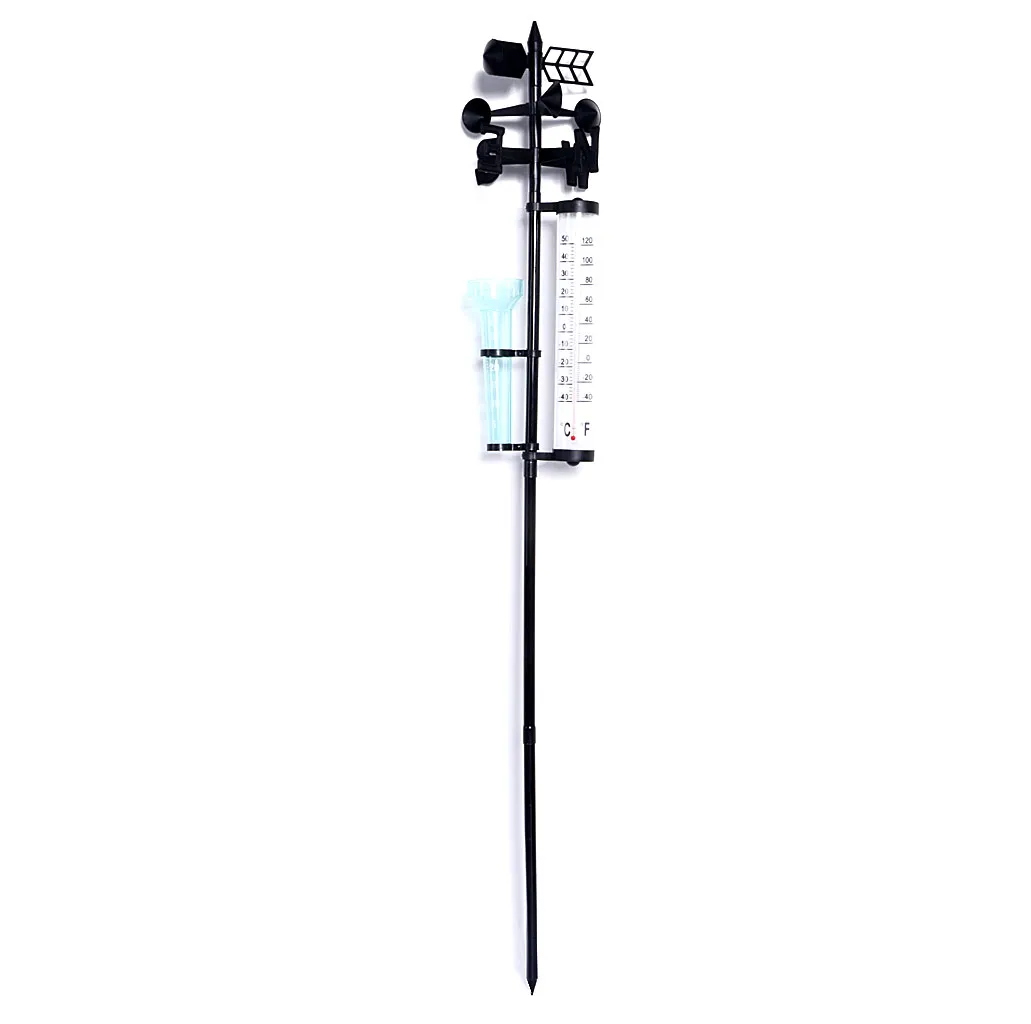 Weather Station Stake Weather Vane with Thermometer & Rain Gauge 3-in-1 Weather Measuring Instrument for Outdoor Garden