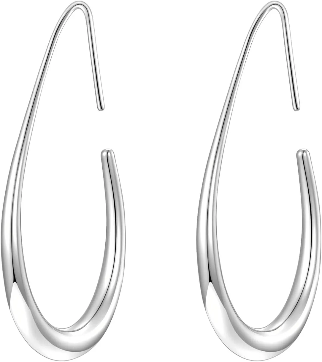 Lightweight Teardrop Hoop Earrings for Women Gold/Silver Plated Large Oval Pull Through Earrings Polished Jewelry Gift for Women