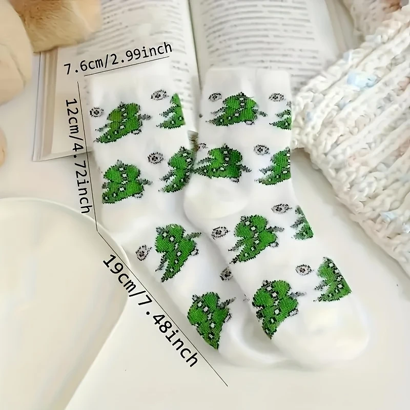 2 Double-layer Non-shedding Warm Fleece Socks, Soft and Fluffy Design, Soft and Cute Cow and Adorable Little Dinosaur Patterns, view 4