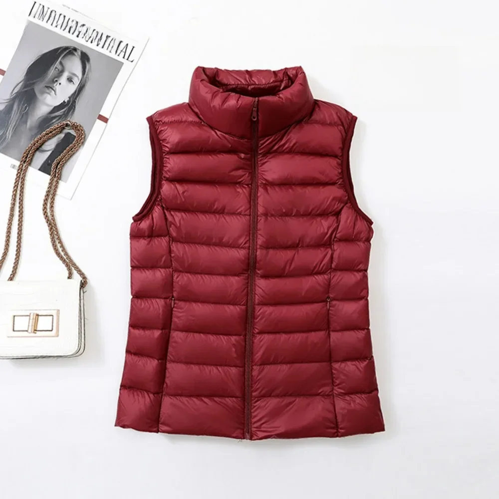 Women White Duck Down Jacket Vest 2023 Autumn Winter Ultra-light Thin White Duck Down Stand Collar Portable Sleeveless Down Coat