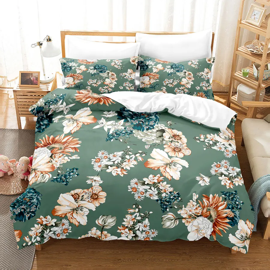 

Комплект пододеяльников с цветочным принтом, размер Queen King, 3D цифровая печать, полиэстер, пододеяльник для девочек и женщин, украшение для спальни, комплект из 3 предметов