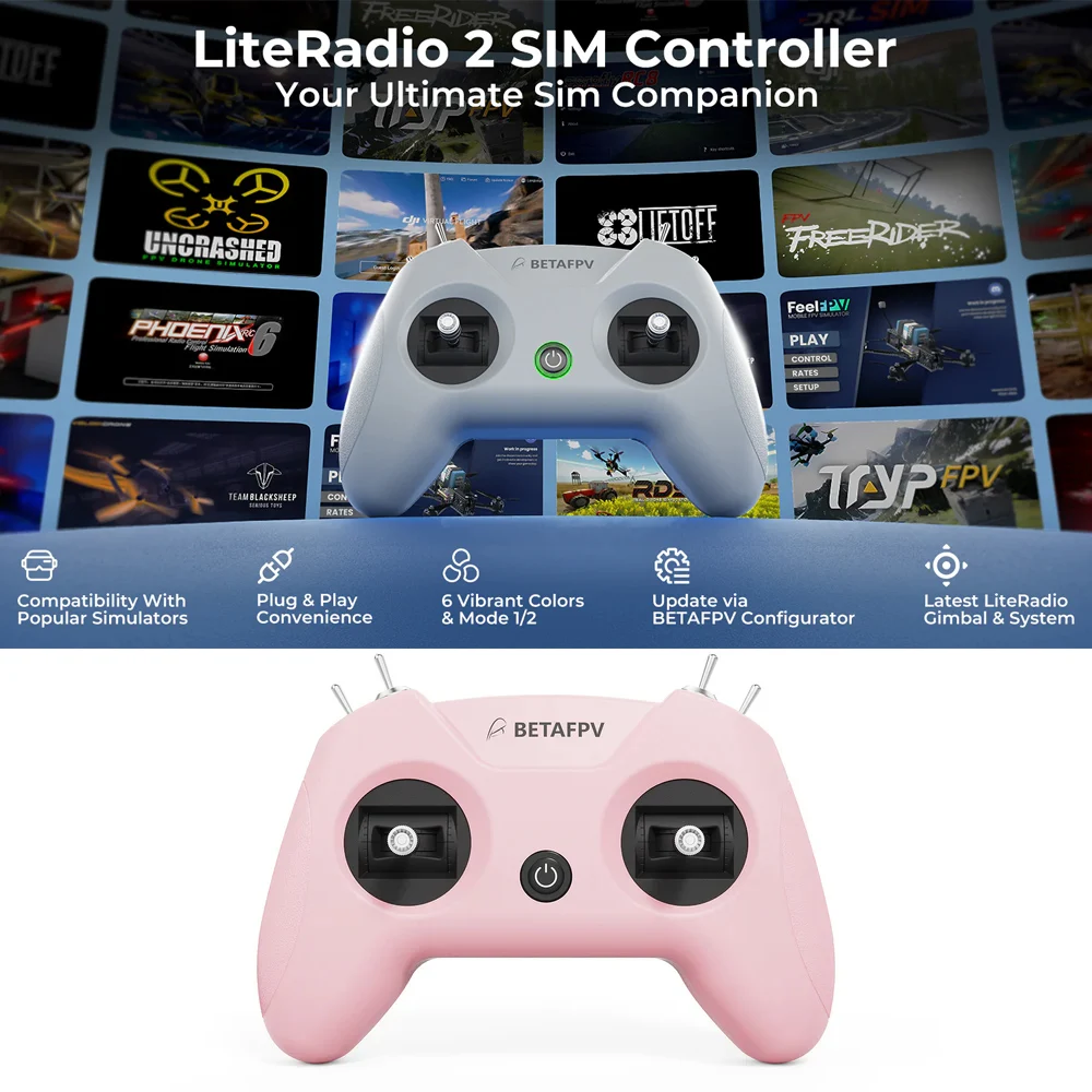 New BETAFPV LiteRadio 2 SIM Controller 8Channel Simulator Controller for DJI /PhoenicRC6 /AeroFlyRC8/ STEAM etc.