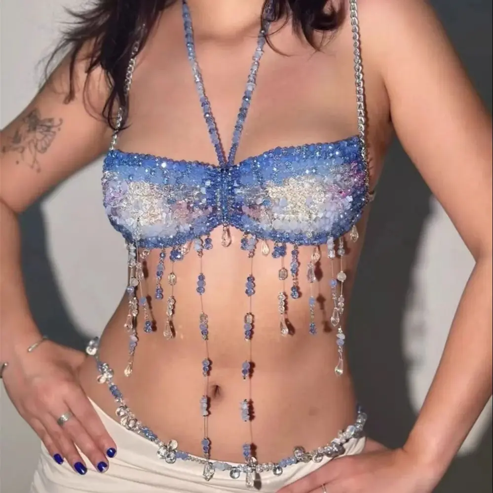 

European & American Style Colorful Beaded Two-piece Set Hand-woven Hot Girl Body Chain Bohemian Beach Vacation Necklace