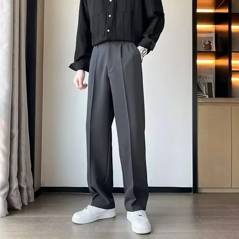 

Spring Summer Men Suit Pants Korean Fashion Casual Loose Wide Leg Trousers Y2k Japan Streetwear Solid Elegant Social Suit Pants