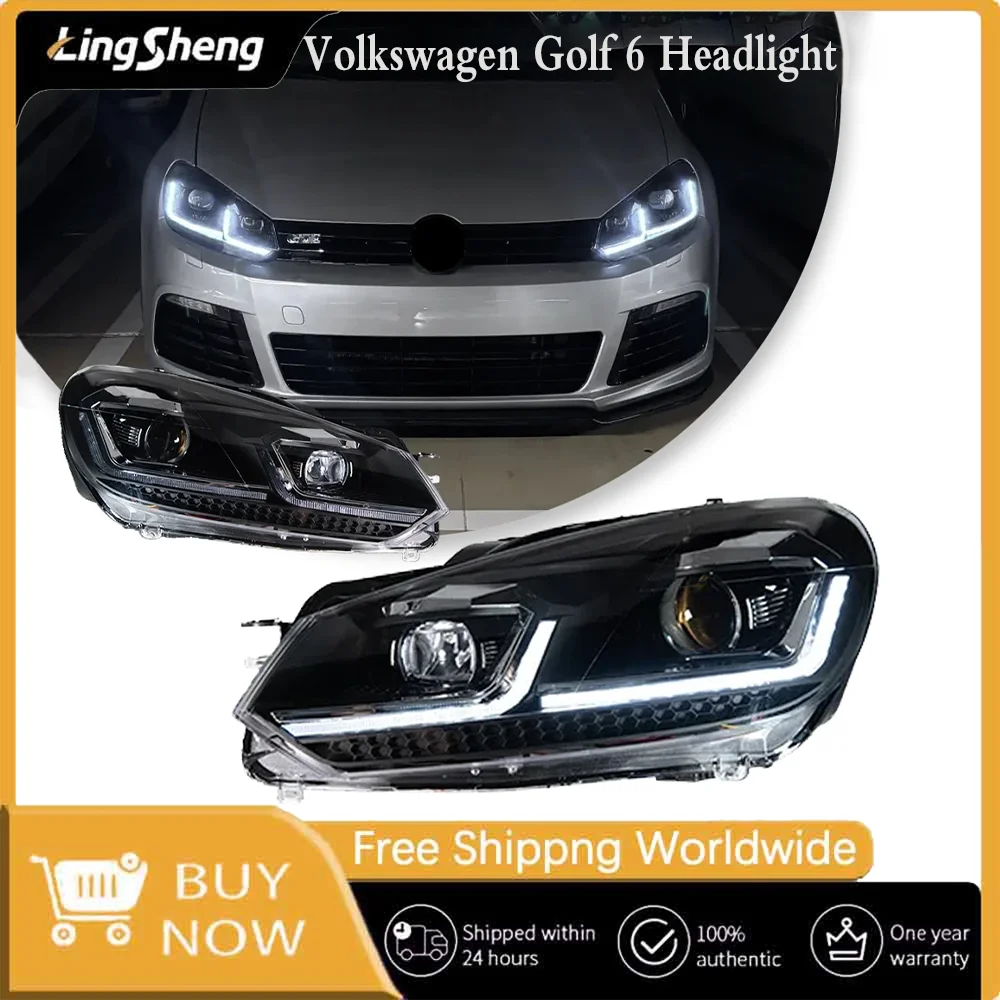 

Светодиодные фары для VW Golf 6 Mk6 2009-2012, луч проектора, полоса DRL, Plug-and-Play, прозрачные линзы, комплект для замены прямого OEM
