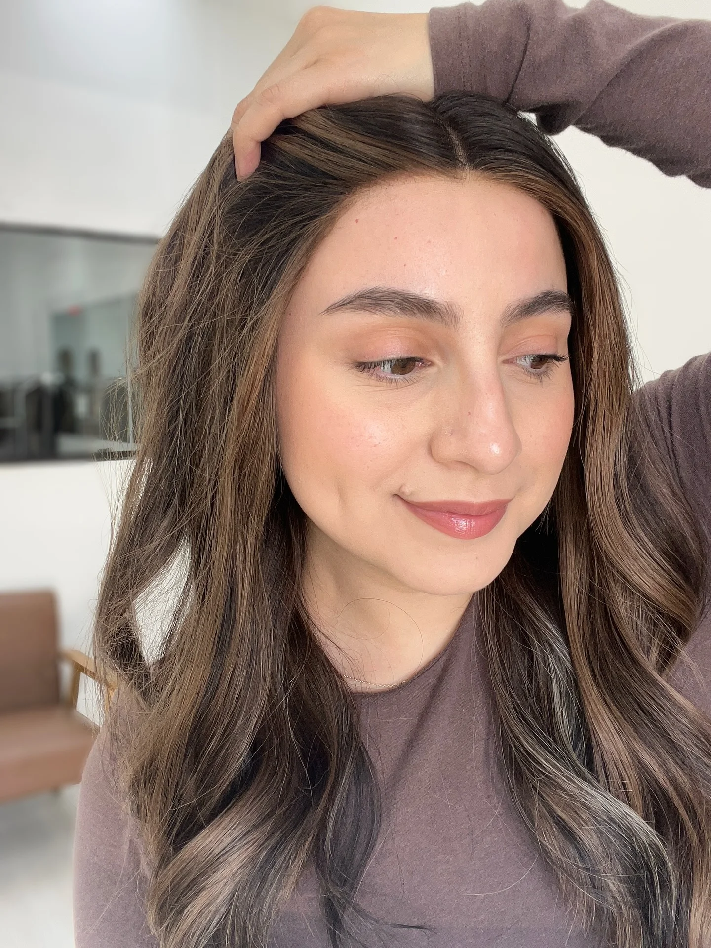 Soft Shadow Roots Dark Brown Highlights Synthetic Lace Top Wigs 180% High Density Heat Resistant Fiber Wigs On Clearance Sale