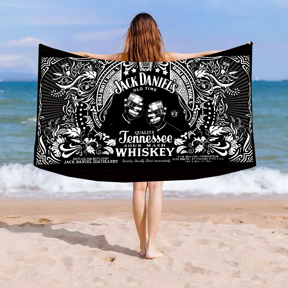 J-Jack-Daniels Whisky Pattern Quick Drying Pure Cotton Polyester Thick Bath Towel, Sports Travel, Swimming And Surfing Towels