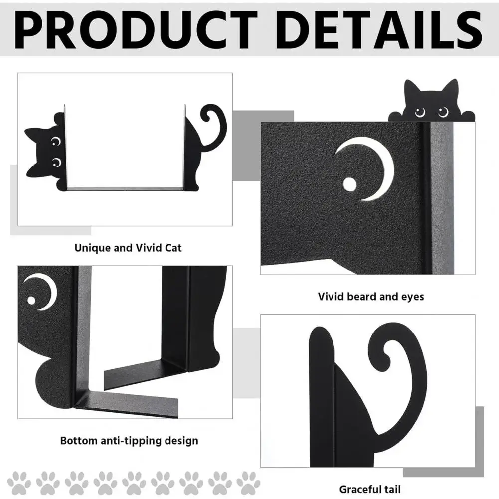 Space-saving Book Holder Bookend for Small Spaces Metal Bookends Set Black Cat Reindeer Dragon Book Stops for Home for Women