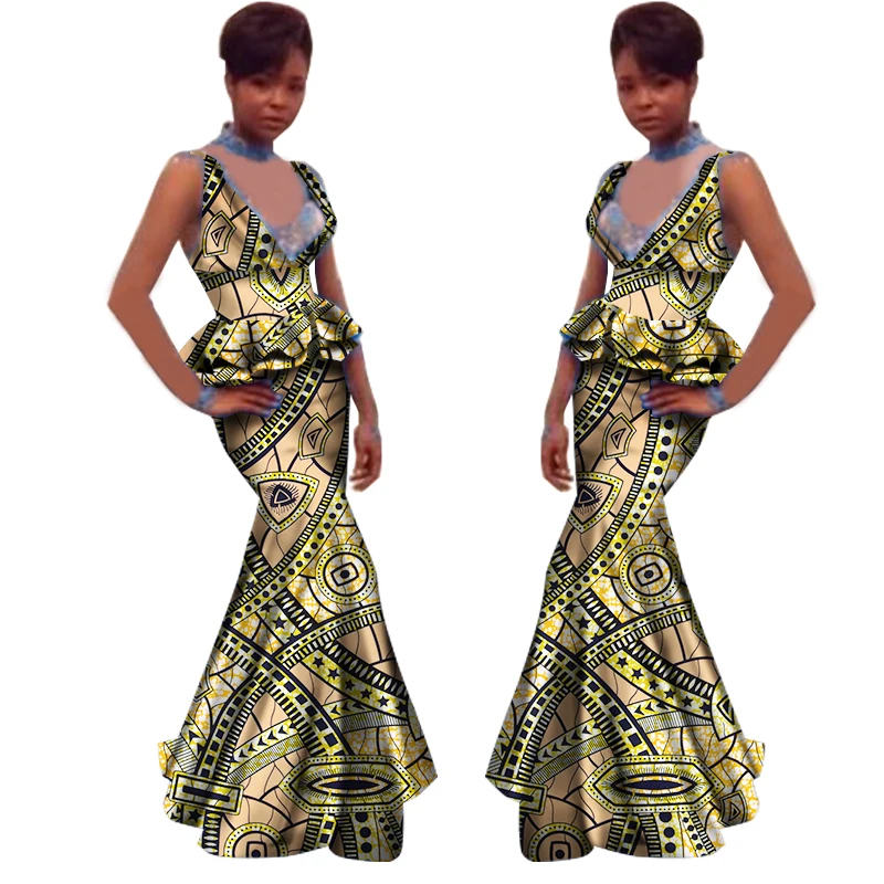 

Africa Maxi Dresses Dashiki Hollow Sexy Clothes for Women Bazin Riche Women Top and Skirt WY1143