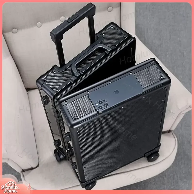 20 24 Inch Carbon Fiber Travel Luggage Aluminum Frame Rolling Suitcase Commercial Carry On Bag with Wheels for Boarding