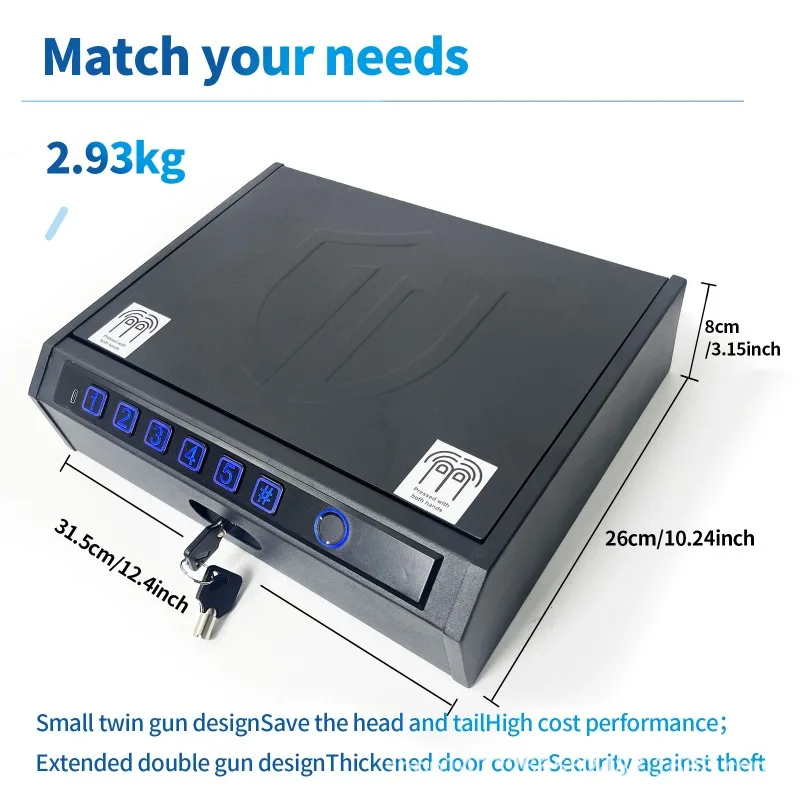 Fingerprint Gun Safe Carbon Steel Portable Pistol Security Box for Home Office