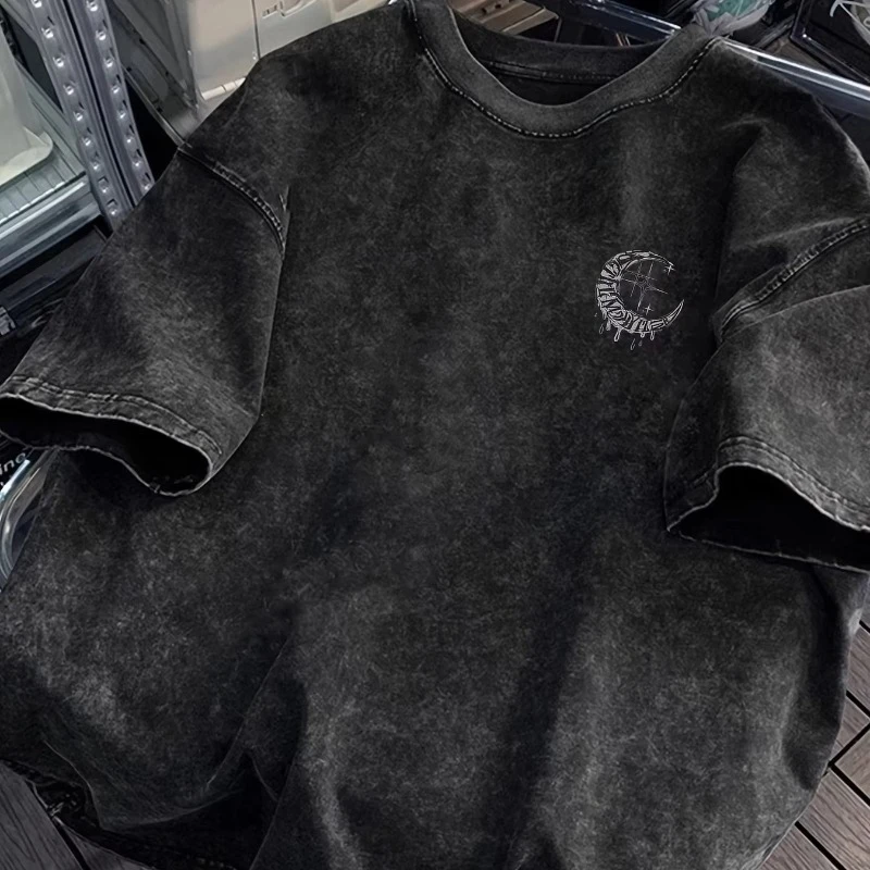 Men's Summer 100% Cotton Washed Crew Neck Tee Harajuku Print Soft Breathable Unisex Casual T-shirt UPS/FEDEX Air, 3-5Day Deliver