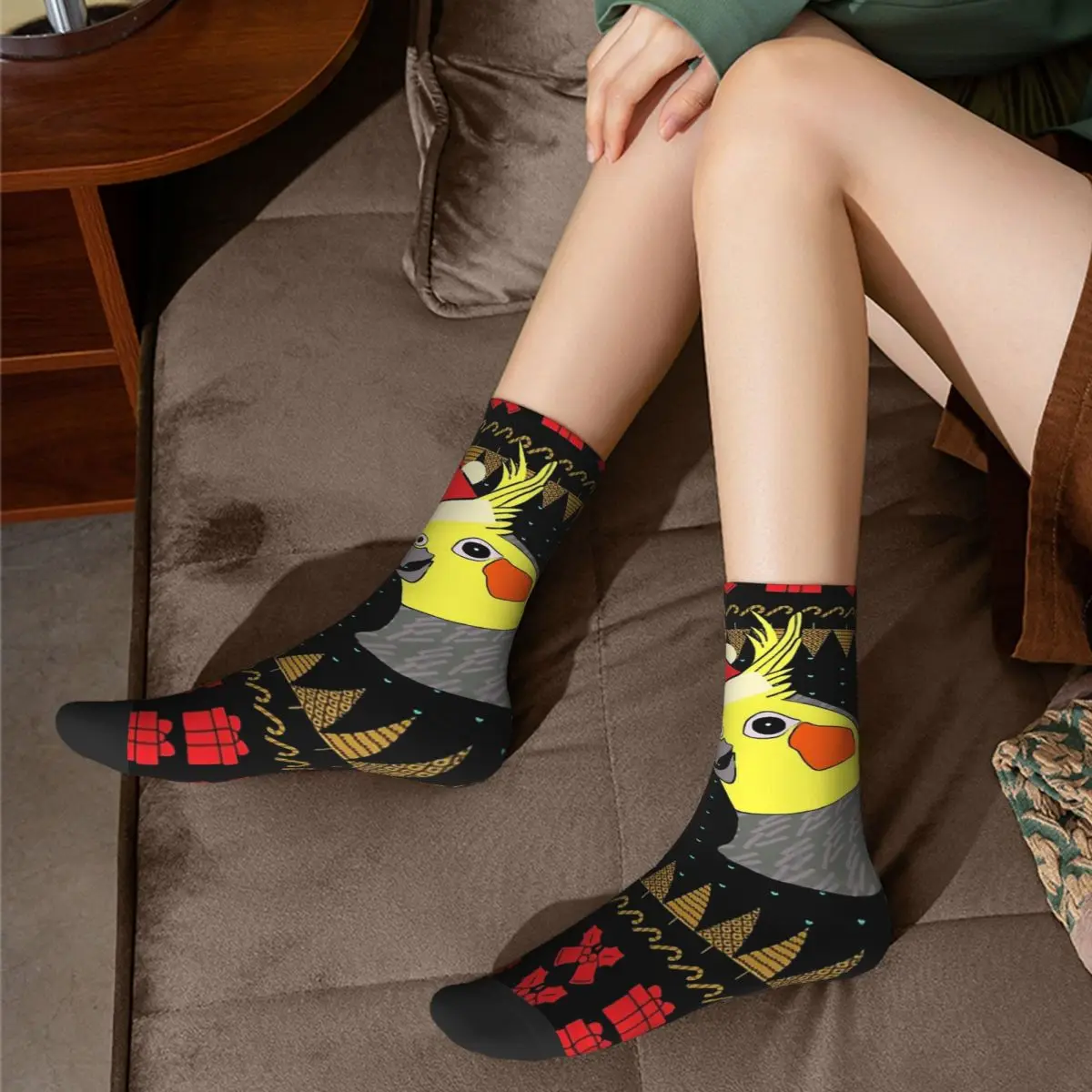 Funny Happy Sock for Men Cockatiel Parrot Ugly Christmas Sweater Parrot Pet Bird Quality Pattern Printed Crew Sock Casual Gift