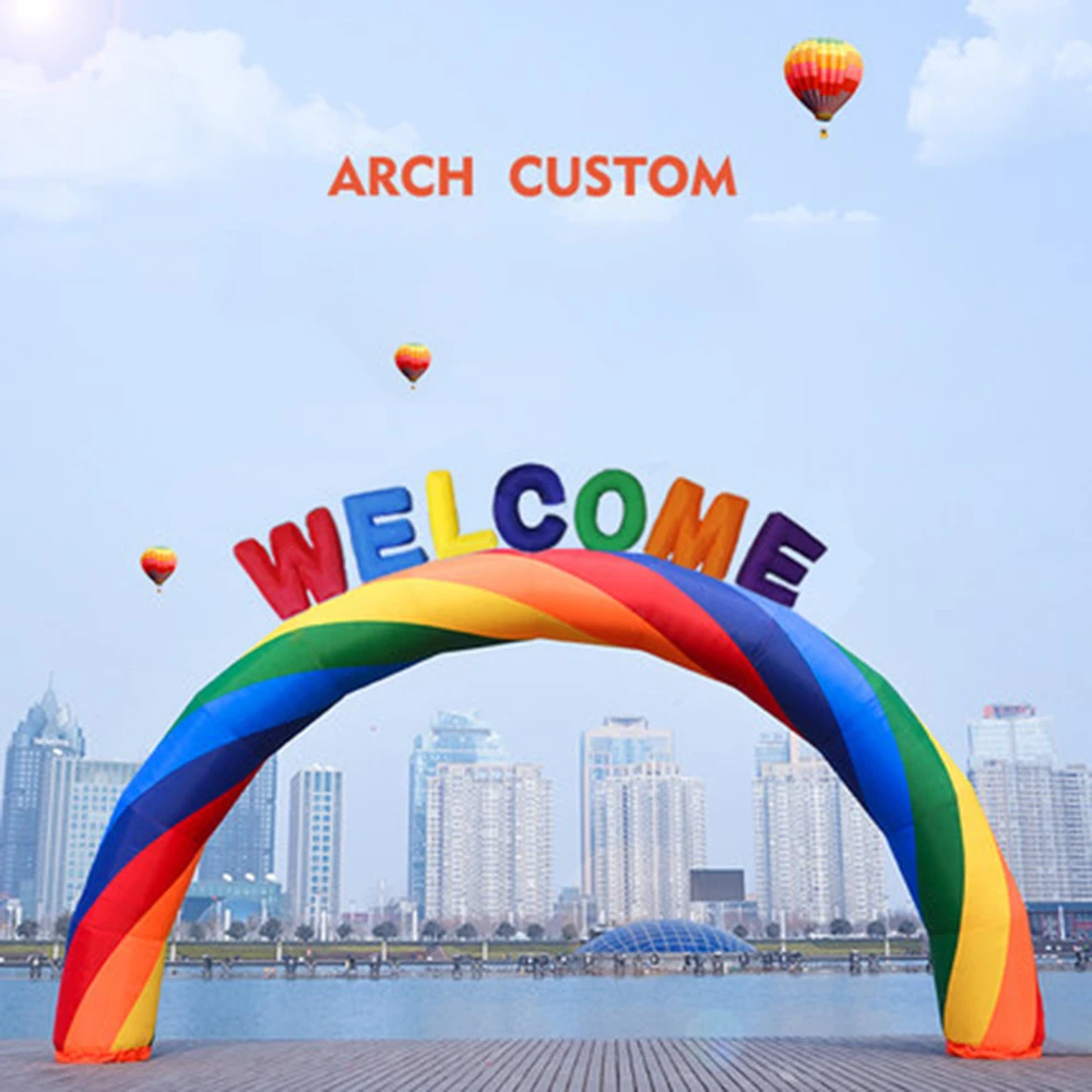 customize 12m wide Inflatable rainbow arch door colorful colorful celebration wedding arch cartoon kindergarten