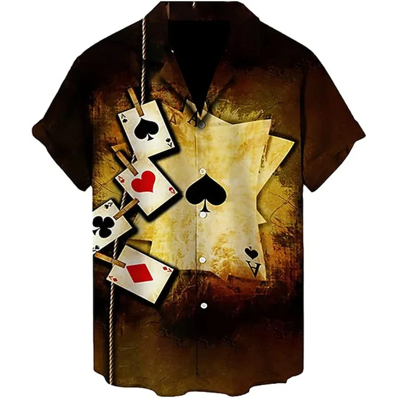 Multicolor Poker Shirt Men Short Sleeve Las Vegas Gambling Jackpot Party Cool Loose Fashion Casual Trendy Retro Vintage Casino