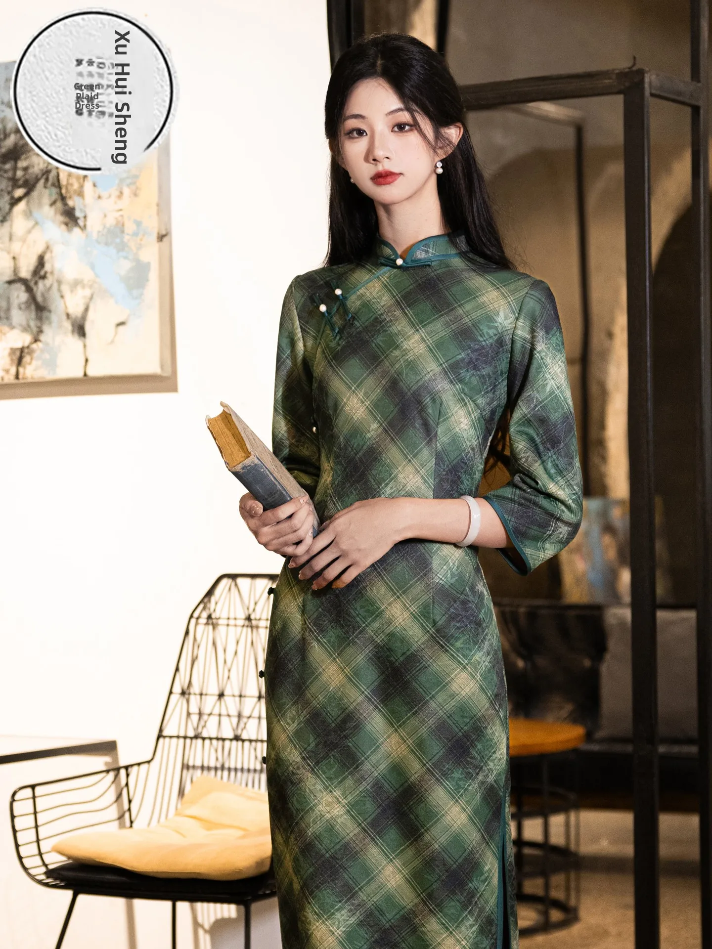 een-plaid-young-girl's-dr-ele-high-end-daily-wear-polyester-fiber-seven-sve-midi-skirt-vintage-sle