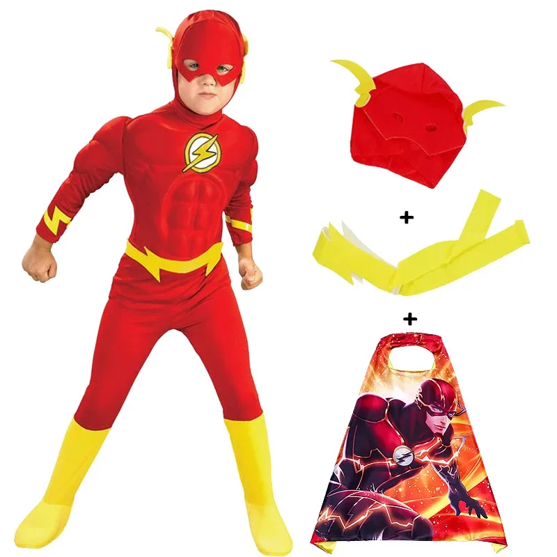 

l2025l Новые костюмы супергероев на Хэллоуин, детские костюмы Flash для мальчиков с поясом-маской, вечерние костюмы для выступлений