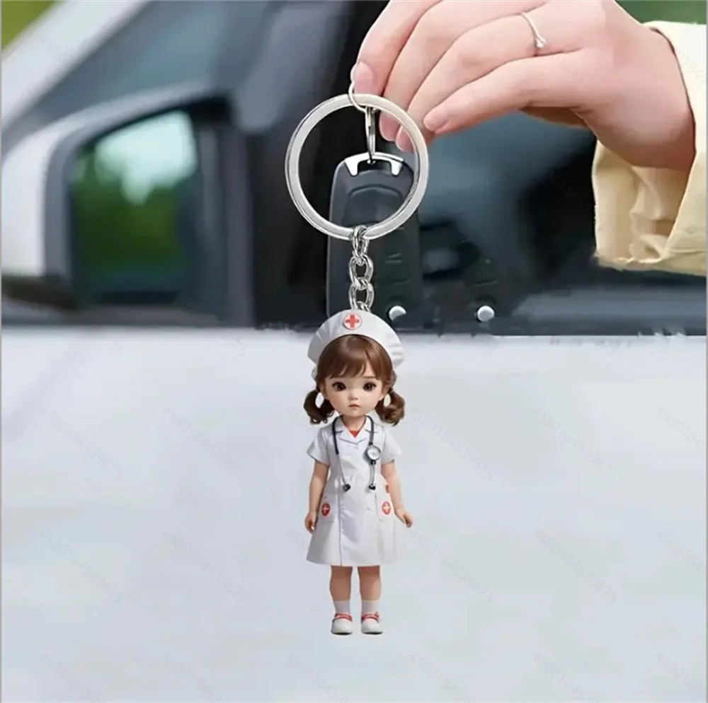 Llavero acrílico 2D de médico y enfermera para mujer y hombre, colgante para bolso, llaveros de coche, colgante para estudiante, pareja, regalo para Amiga