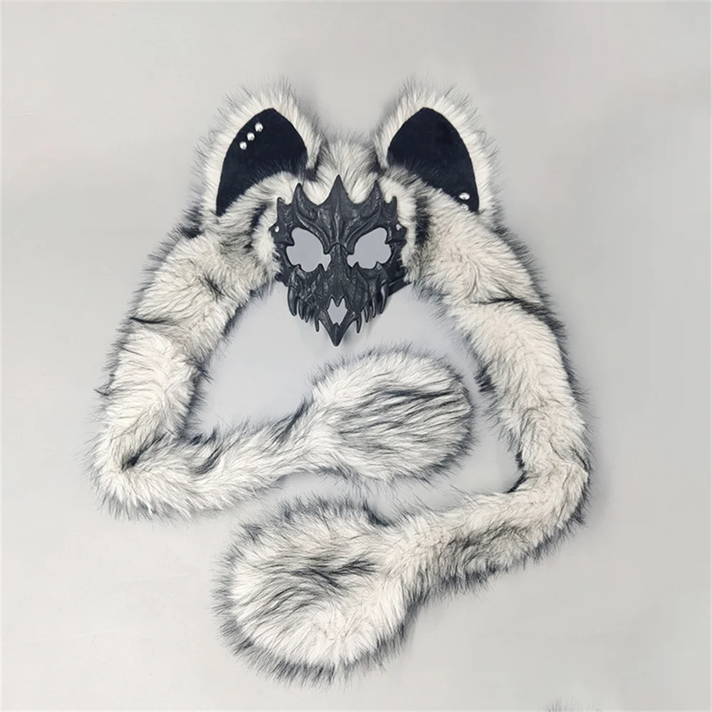 Halloween Costume Party Animal Mask Fox Ear Plush Mask Subculture Half Face Festival Costume Accessories Werewolf Cosplay Mask 4