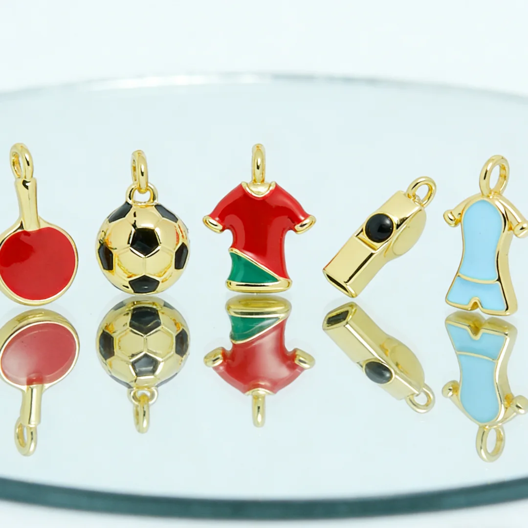 

4Pcs Pendants Brass Enamel Soccer Ping Pong Paddle Cheongsam Dress Whistle Charms for DIY Jewelry Necklace Bracelet Making Parts