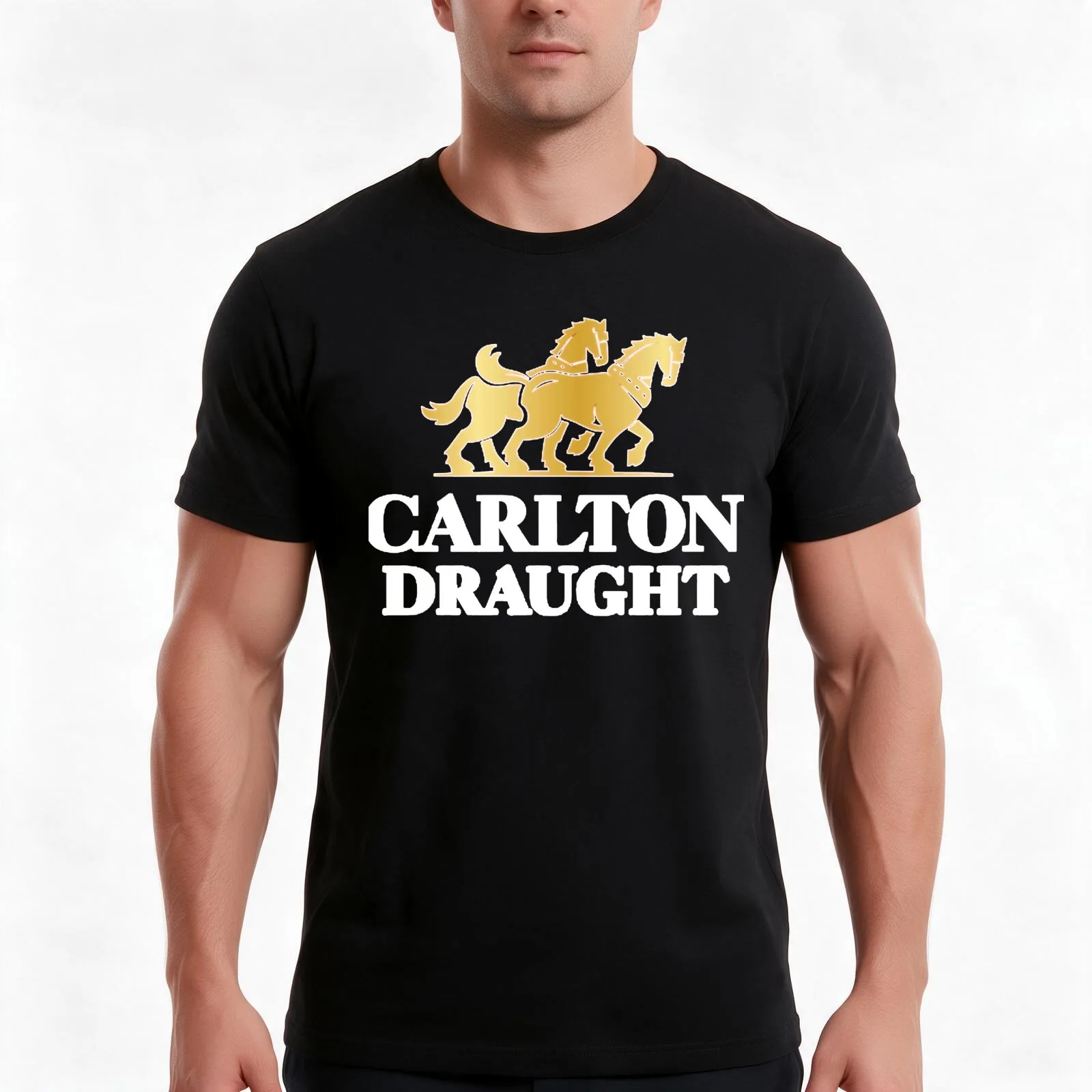 Elegant Carlton Draught T-Shirt, Summer Casual Cotton Tee, Oversized Streetwear Tops, Vintage Graphic Print, Unisex Men Women