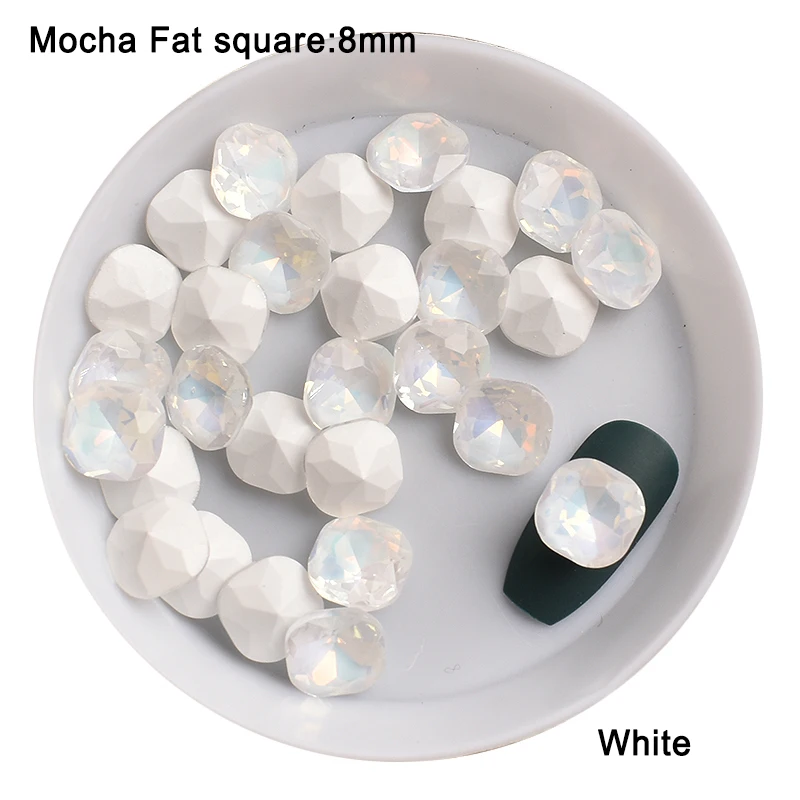 8mm Pointed Bottom Mocha Fat Square Nail Art Rhinestone K9 Glass Macaron Crystal Manicure DIY Decoration 30/100PCS