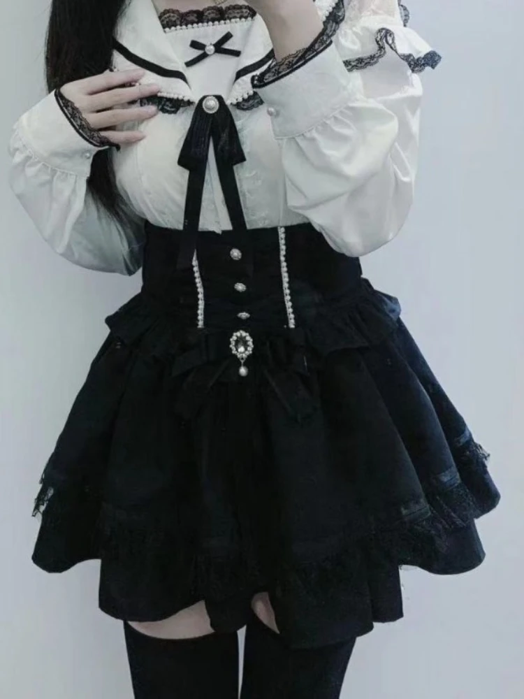 2025 여성용 체크무늬 스커트 달콤한 일본식 하이웨이스트 리본 귀여운 밴디지 A라인 카와이 Y2K 미니 스커트 고딕 로리타 캐주얼 신상품