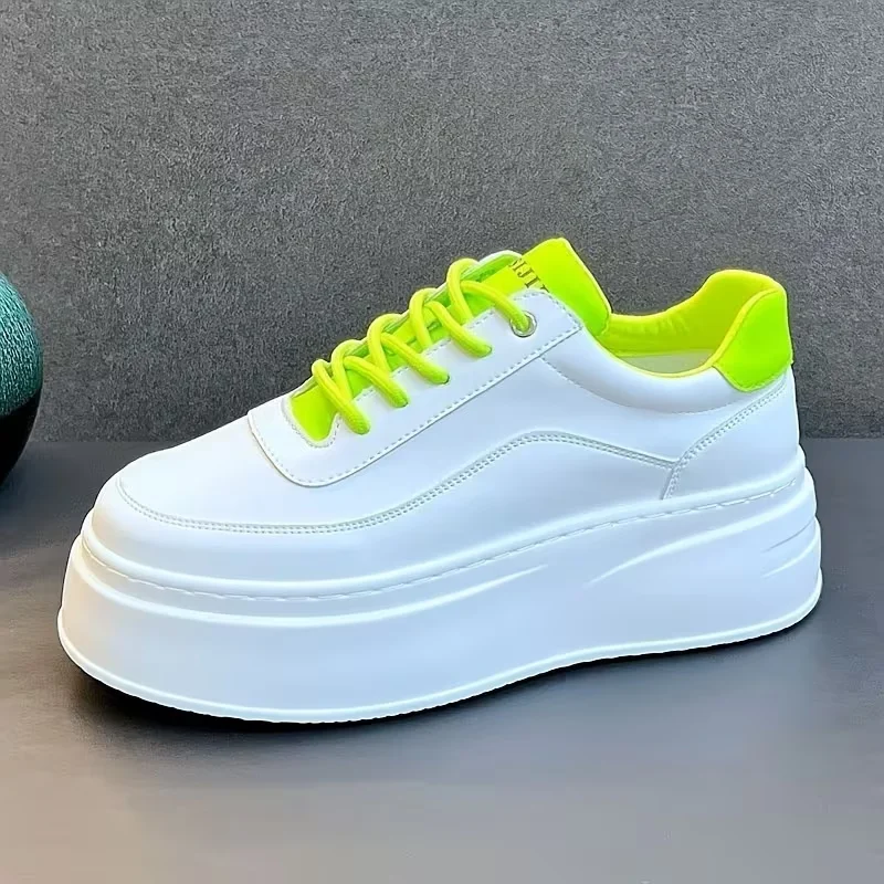 Herren Leichte Business-Schuhe mit Dicker Sohle, Tägliche Outdoor-Freizeitschuhe, PU-Material, Farbe: Weiß. grün – Detail 1