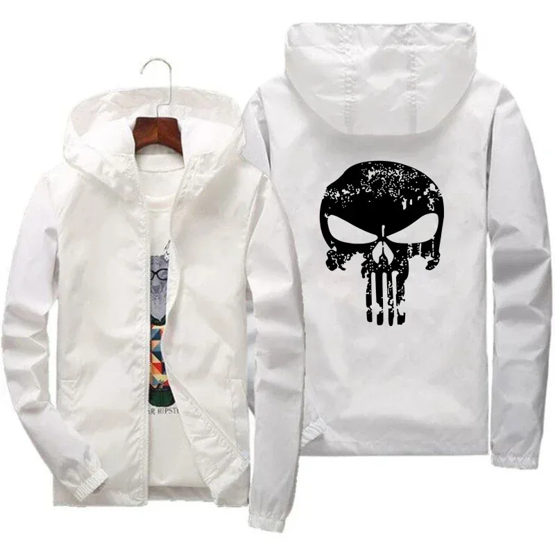 

2024, весенняя повседневная ветровка с черепом, тонкое солнцезащитное пальто с капюшоном, мужская спортивная куртка для пилота, велоспорта, кемпинга, большие размеры 7XL, мода