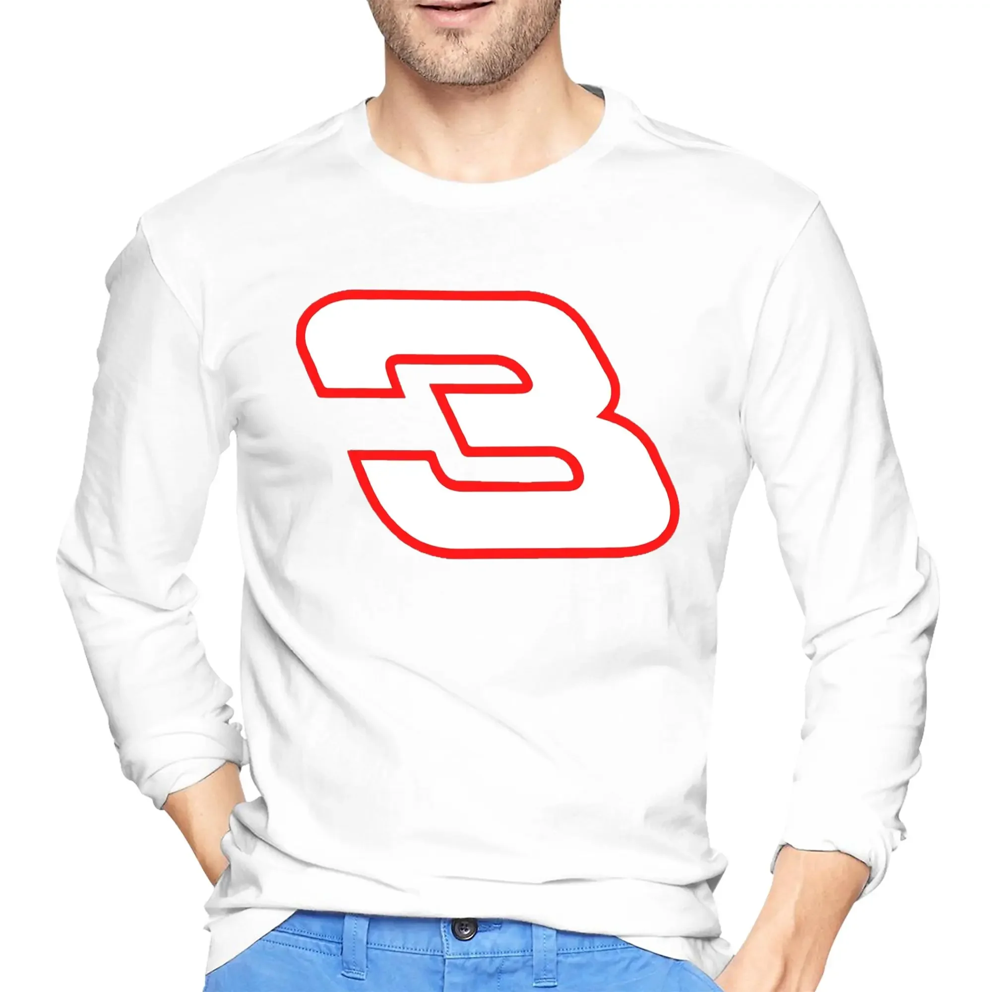 

Dale Earnhardt 3 Men's Long Sleeved T-shirt Breathable Round Neck T shirts Spring and Autumn Men tops