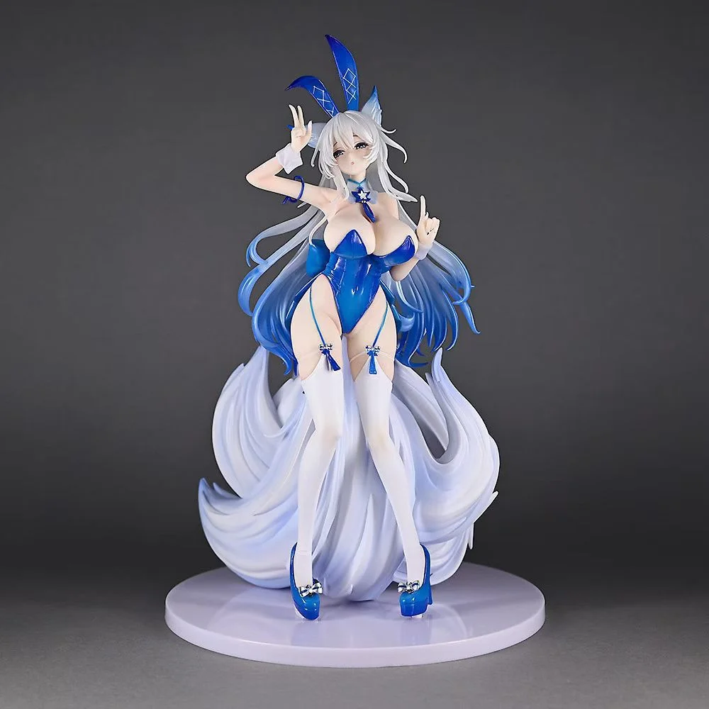 Blue Bunny Girl Costume Style Anime Figure With Fox Tail And Rabbit Ears Collectible Model Standing Pose Themed Decorations