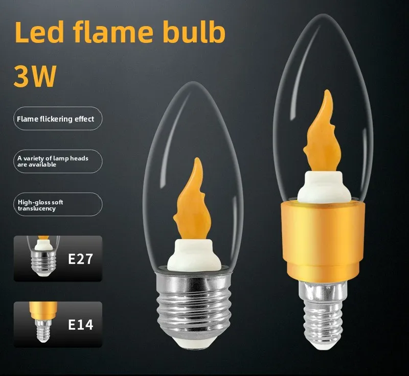 LED 3W 85-265V Yellow FlameBbulb Lamps E27 E14 Simulated Flame Electric Candle Christmas Halloween Decorative Lights Atmosphere
