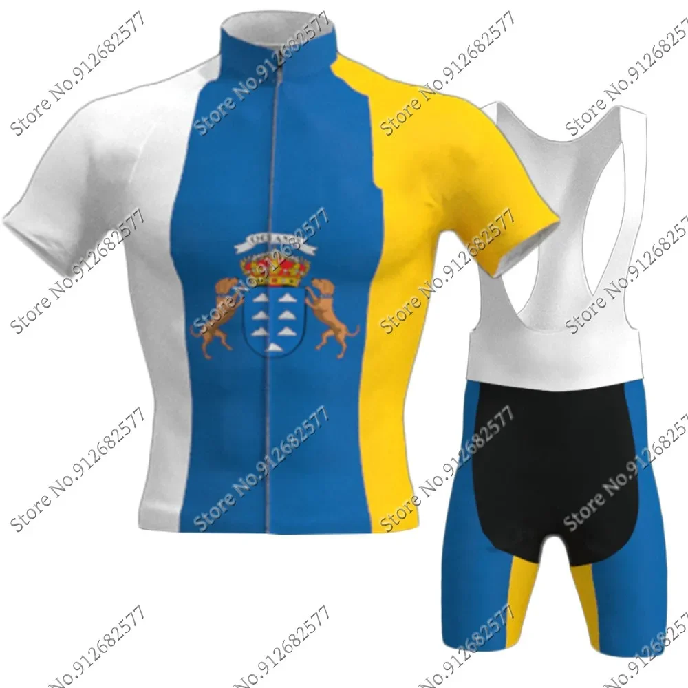 2023 Canary Islands Flag Cycling Jersey Set Men Retro Bicycle Clothing Road Bike Shirts Suit Bicycle Bib Shorts MTB Ropa Maillot