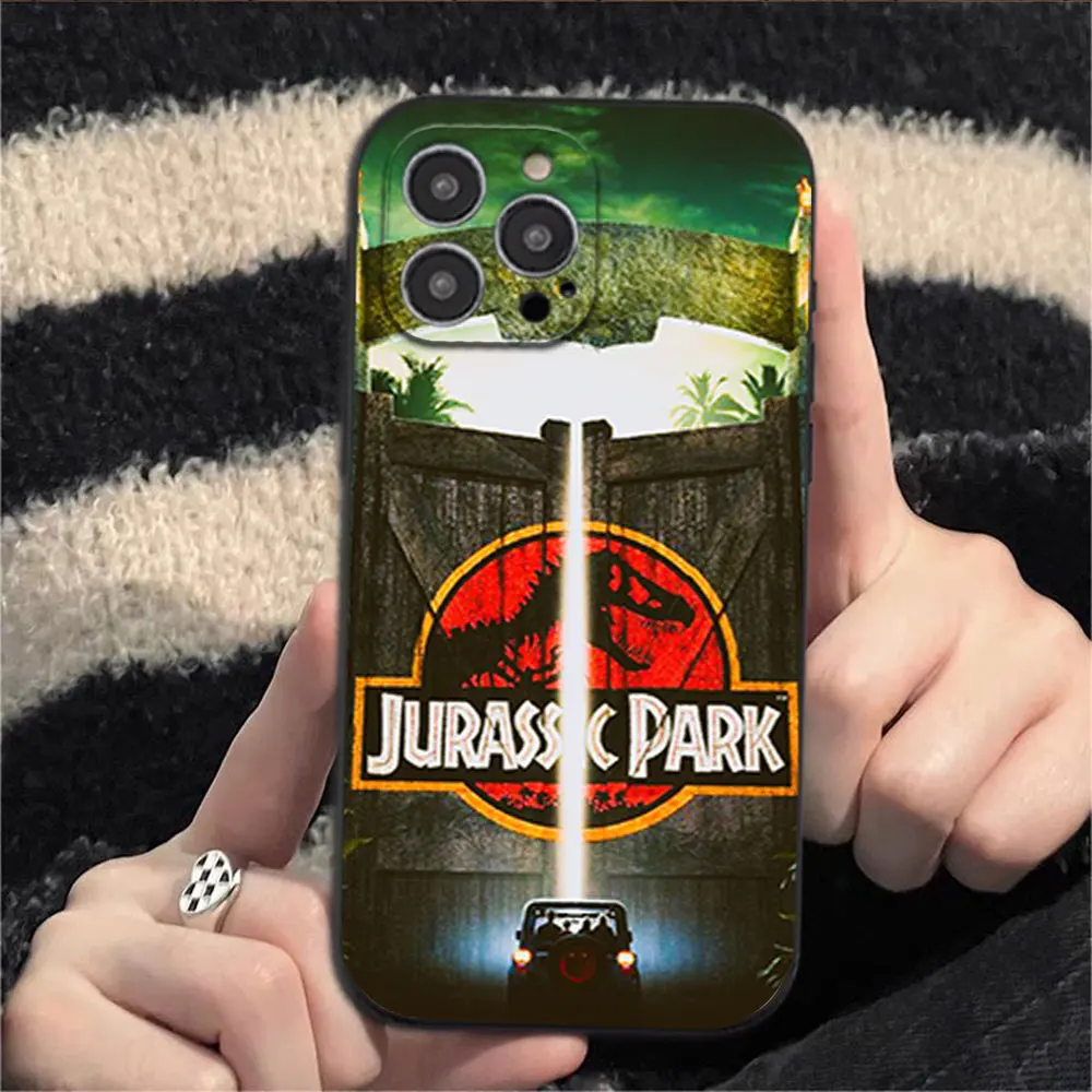 Dinosaur J-Jurassic-P-Parks Phone Case for iPhone 12 11 13 14 15 16 Max Pro Plus Black Soft Silicone shell